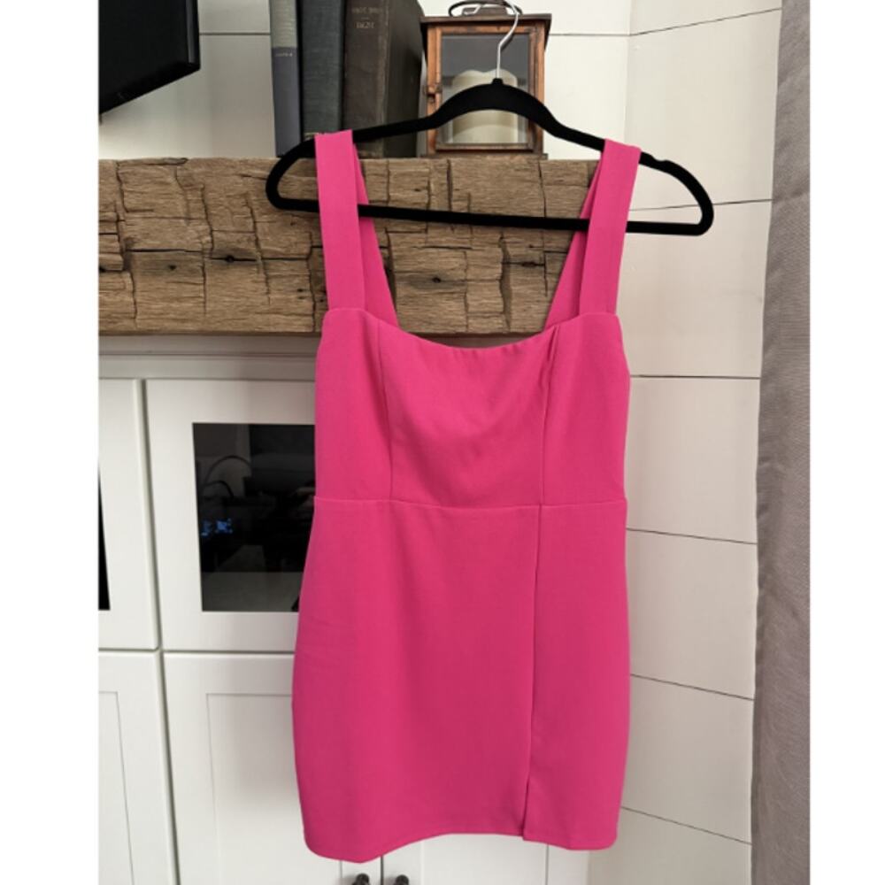 Lulus Hot Pink Square Neck Wide Strap Bodycon Mini Dress Open Back Small